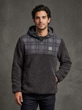 Adidas Adicross Men Grey Plaid Sherpa Fleece Quarter Zip Hoodie Medium Sample